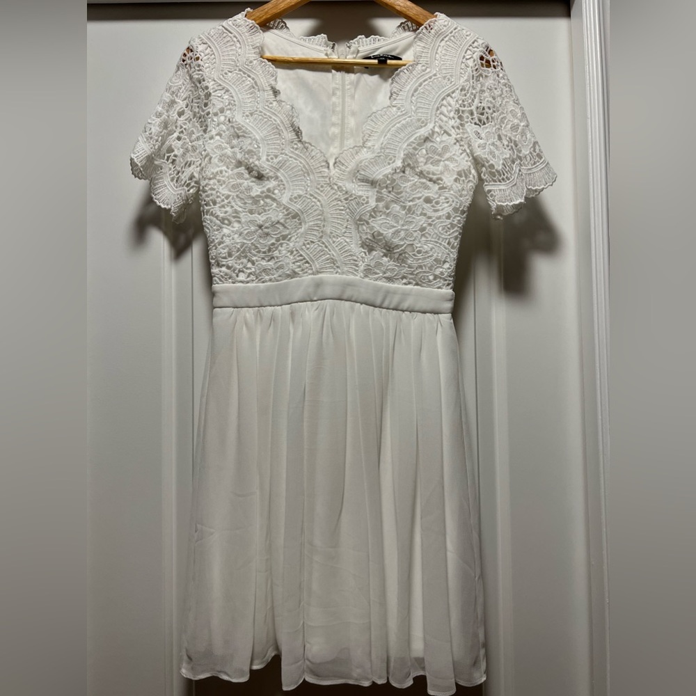 Lulus Angel in Disguise White Lace Skater Dress XS